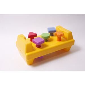 Fisher-Price Tap and Turn Bench 1986 Vintage Yellow Activity Toy Missng Hammer